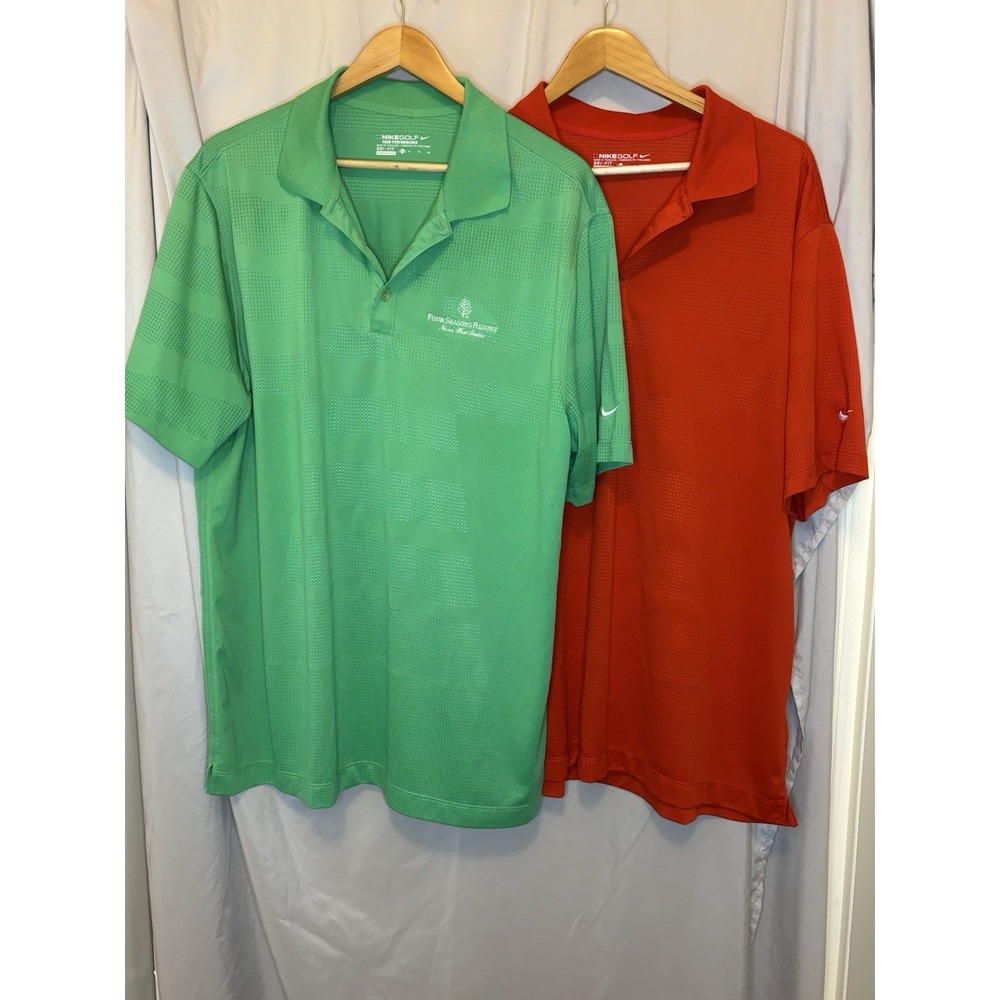 Nike Golf Polo Men's XL Lot Of 2 Solid Green/Red Textured Square Print Sports